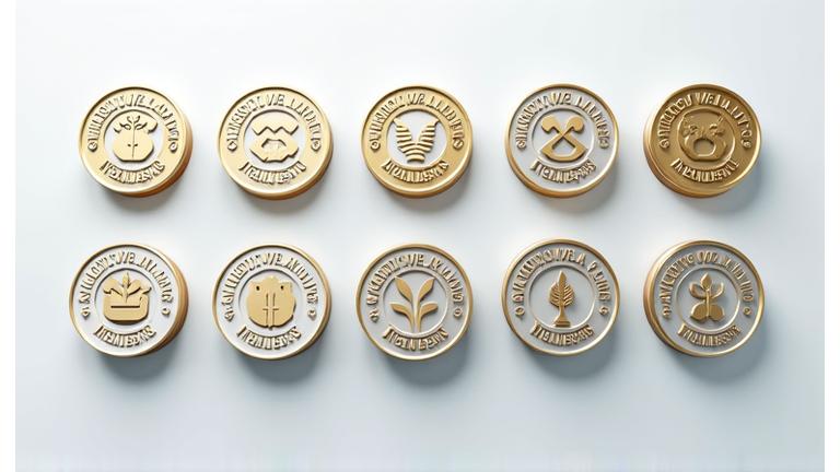 Collection of official health and wellness certification badges representing various professional organizations, arranged neatly on a clean background.