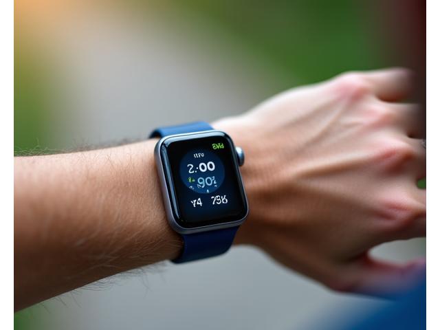 Close-up of a smartwatch displaying health metrics like heart rate and steps taken.