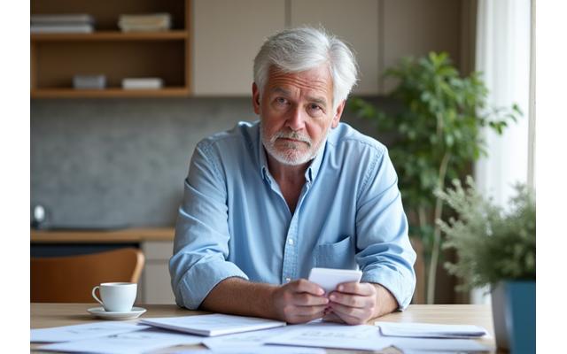 Person reviewing financial documents, looking thoughtful but calm