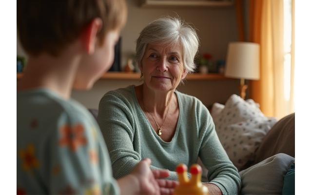 Adult caring for both child and elderly parent, symbolizing sandwich generation stress