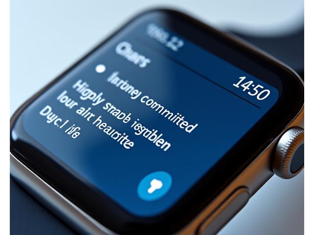 A close-up of a modern, sleek smartwatch display showing crystal clear text and icons, emphasizing readability. Half of the image subtly transitions to a battery icon or a visual representation of long battery life.